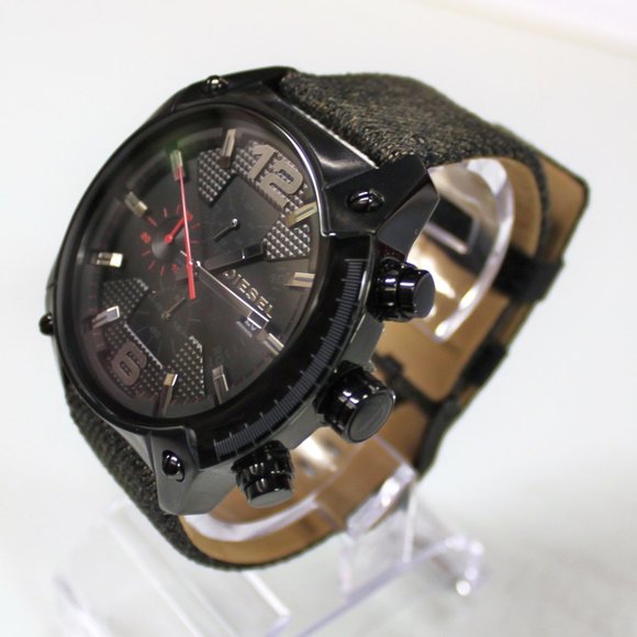 New DIESEL DZ4373 Overflow Date Multifunction 10 BAR Black fabric Leather Band - Picture 5 of 8